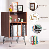 Giantex Record Player Stand, Turntable Stand Holds up to 150 Albums, Mid-Century Vinyl Storage Cabinet Table with Metal Legs, Record Player Holder End Table for Bedroom Living Room, Brown Giantex