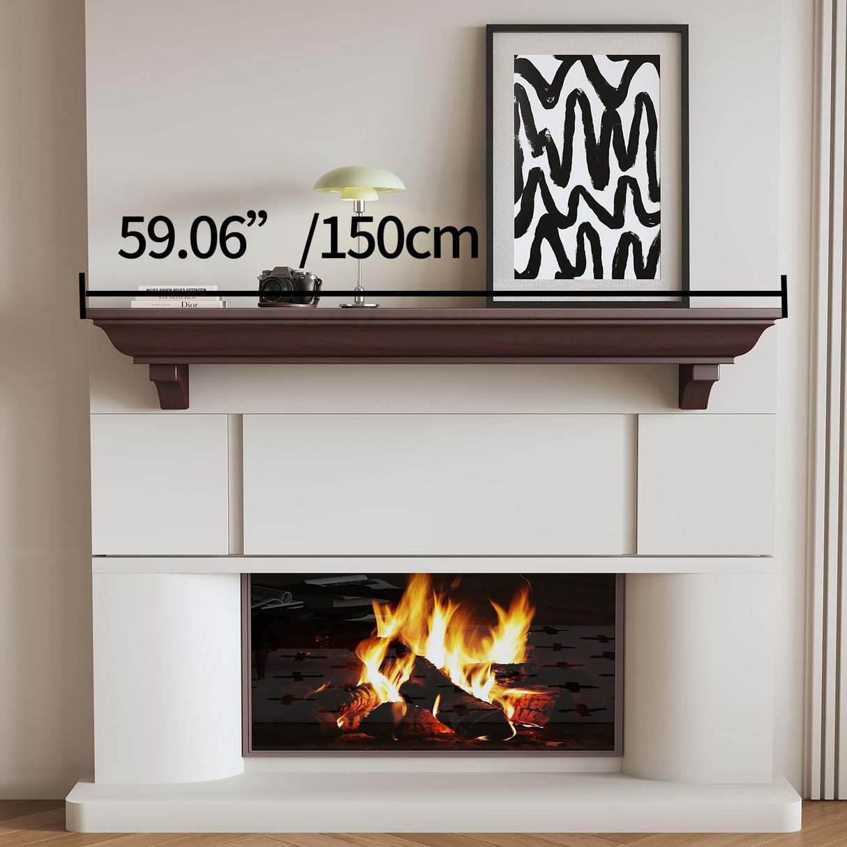 Fireplace Mantel, 60 Inch Rustic Fireplace Mantle with Arched Corbels, 100 lbs Weight Capacity Fire Place Mantel, Natural Wood Mantles for Over Fireplace, Fire Place Mantel for Living Room (Walnut) KALSUBO