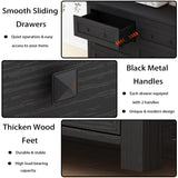 Dresser for Bedroom with 6 Drawers, Farmhouse Wood Chest of Drawers, Wide TV Stand Closet Storage Furniture with Metal Handle, Modern Clothes Organizer for Hallway, Living Room, Entryway, Black Xixini