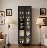 TUSY 70.9“ H Display Cabinet with Glass Doors, 5-Tier Curio Cabinet, Narrow Display Bookcase for Home, Office, Clinic, Pantry (Black) TUSY