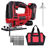 Jig Saw - 20V Cordless Jigsaw with Battery and Charger 2700 SPM Rechargeable Jigsaw with 10pcs Cutting Blades Bevel Angle (±45°) Variable Speed and 4 Orbital Function for Straight/Curve/Circle Cutting Vistreck