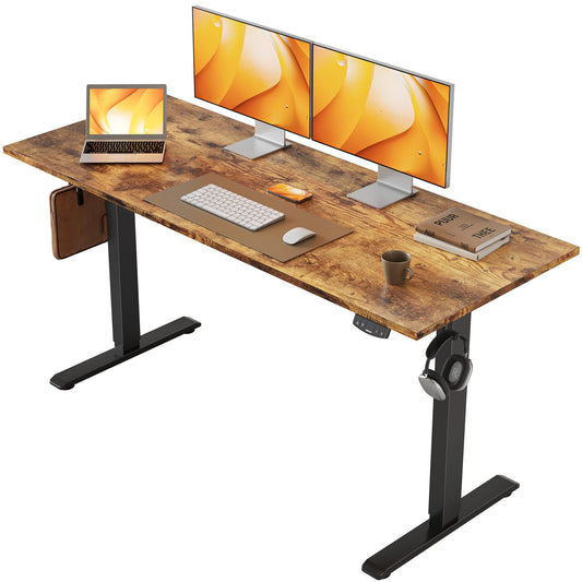 Agilestic Electric Standing Desk, 55 x 24 Inches Height Adjustable Desk, Sit Stand up Desk for Work Office Home, Ergonomic Rising Computer Table with Memory Preset, Rustic Brown