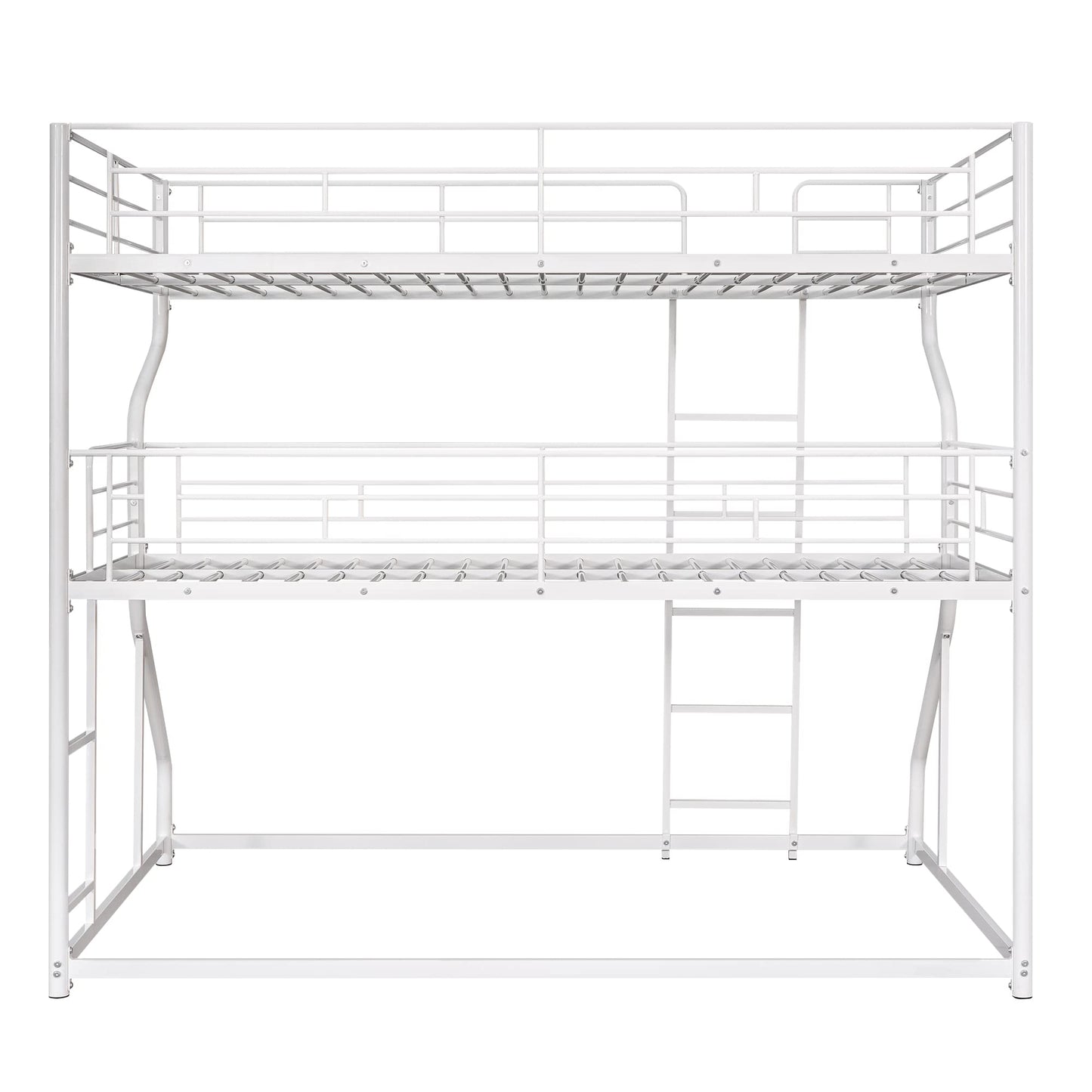 Metal Triple Bunk Beds, Full XL over Twin XL over Queen Bunk Beds for 3, Modern Style Heavy-Duty Steel Frame Bunk Bed with Safety Rail, Built-in Ladder for Bedroom, Dorm, Kids, Teens, Adults (White)