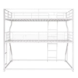 Metal Triple Bunk Beds, Full XL over Twin XL over Queen Bunk Beds for 3, Modern Style Heavy-Duty Steel Frame Bunk Bed with Safety Rail, Built-in Ladder for Bedroom, Dorm, Kids, Teens, Adults (White) Harper & Bright Designs