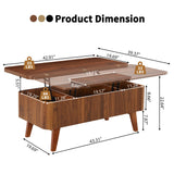 3 in 1 Lift Top Coffee Table, Fluted Convertible Coffee Tables Converts to Dining Tables, Modern Oval Wooden Center Table with Storage for Living Room Office Small Space, Partial Assembly (Walnut) ORRD