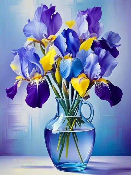 PINFFSHU Flowers Diamond Art Kits for Adults, Stunning Iris Bouquet in Glass Vase Diamond Painting Kits with Full Drill,5D Diamond Painting DIY Gem Art and Crafts for Home Wall Decor Gifts12x16 inch PINFFSHU