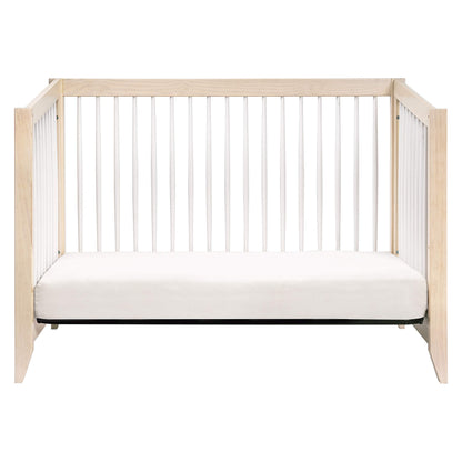 Babyletto Sprout 4-in-1 Convertible Crib with Toddler Bed Conversion Kit in Washed Natural and White, Greenguard Gold Certified