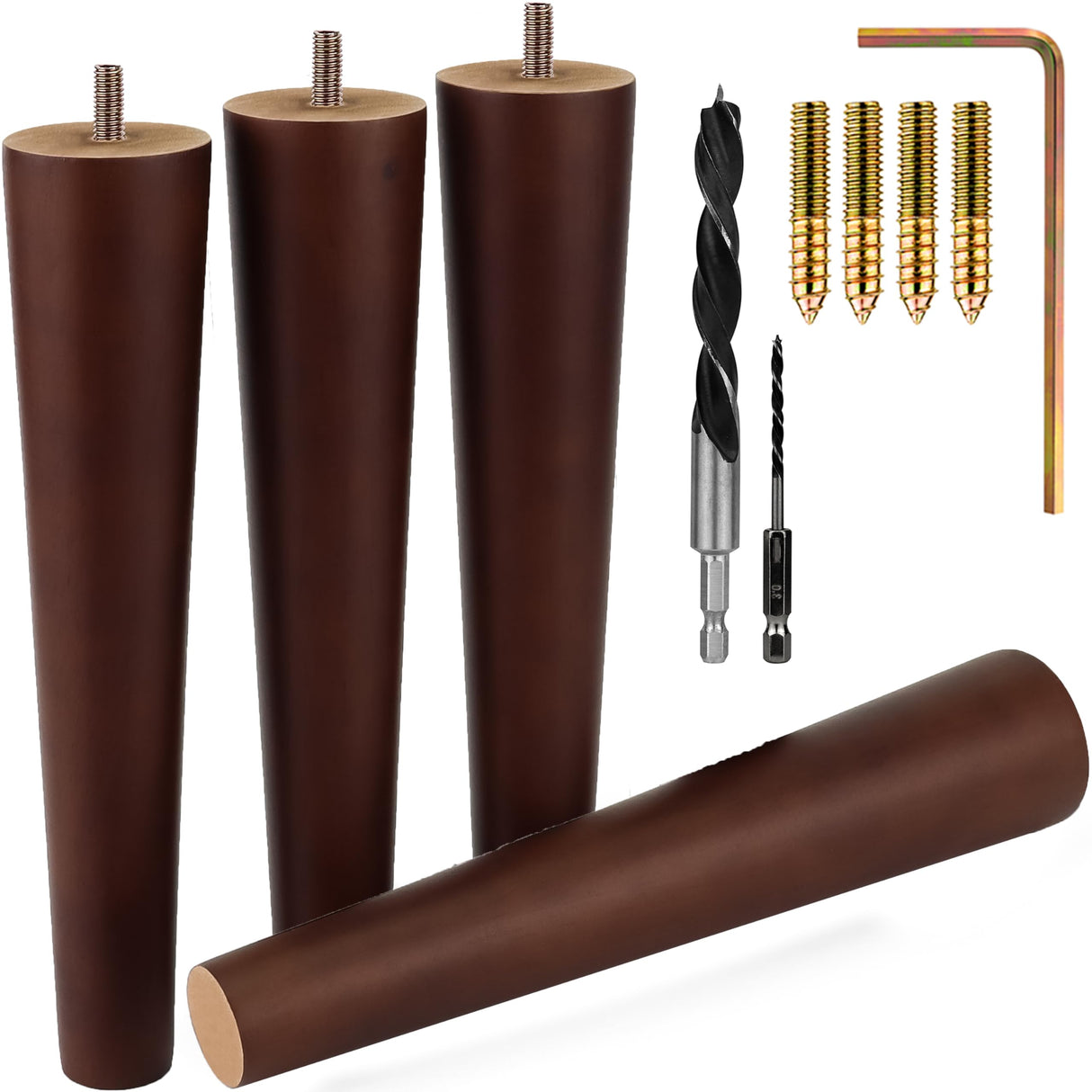 Brown Round Furniture Legs - Premium Mid Century Legs for Sofa, Chair, Table, Dresser, Bed, Cabinet, Ottoman - Our Wooden Legs Are Easy To Install & Include Installation Hardware - Set of 4, 10 Inches Airy Abode
