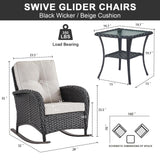 Belord Patio Rocking Chairs Wicker Set - Outdoor Rocking Chairs Set of 2 with Side Table, 3 Piece Patio Rocker Furniture Set with Water-Resistant Cushions for Porch Balcony Backyard Black Belord