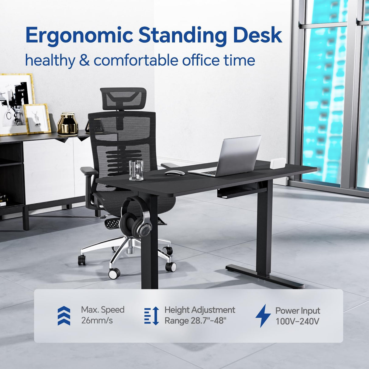 SohoTeco Motorized Standing Desks, Electric Stand Up Desk with Ultra Stable Construction and Cable Management,Adjustable Height Desk with Memory Preset Design for Home Office Use 48x24 in Black SohoTeco