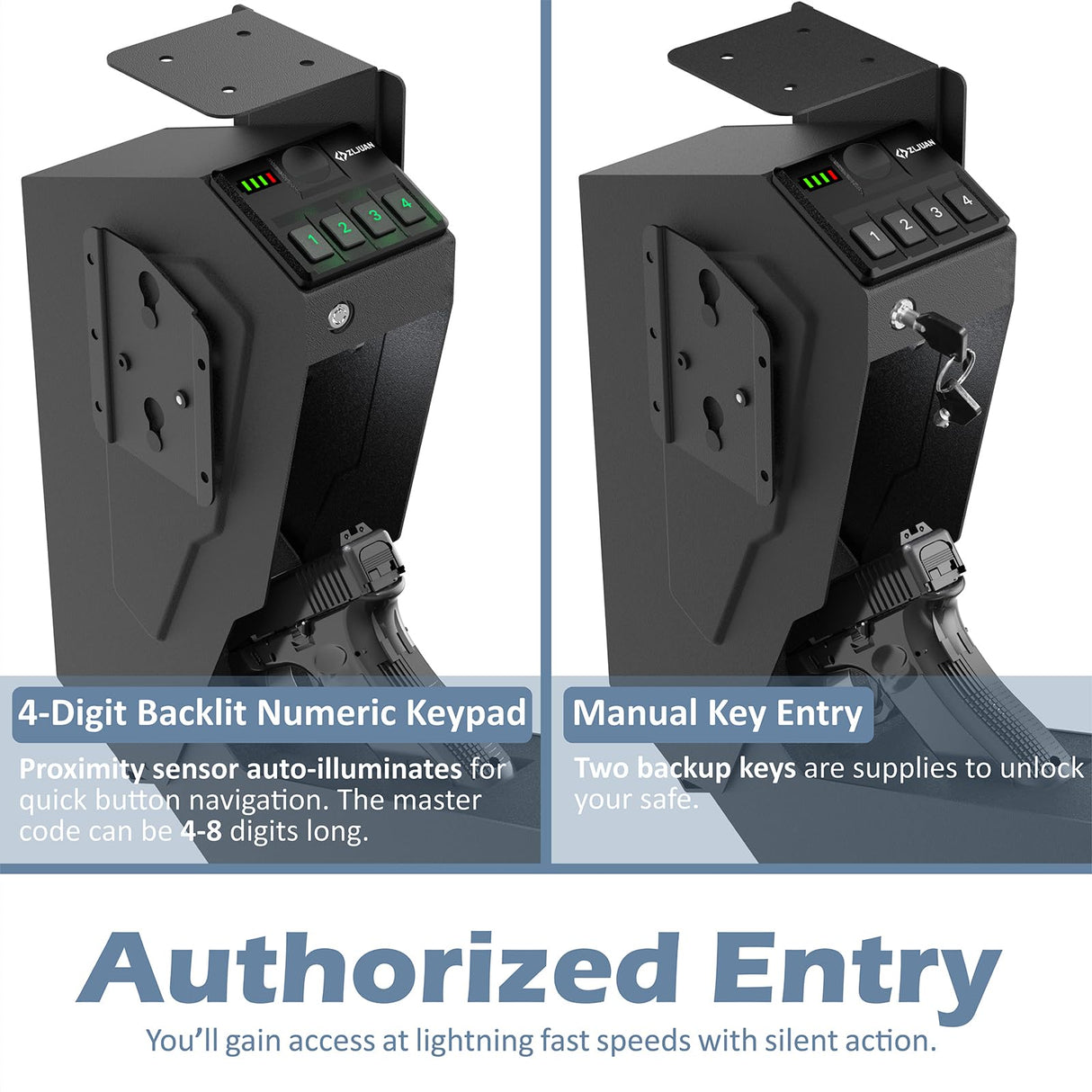 Z ZLJUAN Mounted Gun Safe for Pistols,Quick-Access Handgun Safe for Nightstand Bedside Desk Bed Gun Safes,Pistol Safe with Keypad Lock,Key (Drop Down Safe(Keypad)) Z ZLJUAN