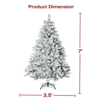 Incbruce 7ft Artificial Christmas Tree, Xmas Tree with 1,000 Branch Tips, Flocked Christmas Tree with Metal Stable Stand Base for Indoor and Outdoor Holiday Decoration(White)