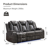 Power Reclining Sofa Couch with Wireless Charger, 3 Seaters with Recliner with Reading Light, Leather Electric 3 Seat Sofa Sectional Set for Living Room, Home Theater Seating with LED Lights, Grey Comfort Stretch
