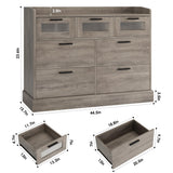 HOSTACK Modern 7 Drawer Double Dresser, Wide Chest of Drawers with Fence, Wood Storage Organizer with Metal Handle & Fluted Glass, Accent Storage Cabinet for Living Room, Entry, Ash Gray HOSTACK