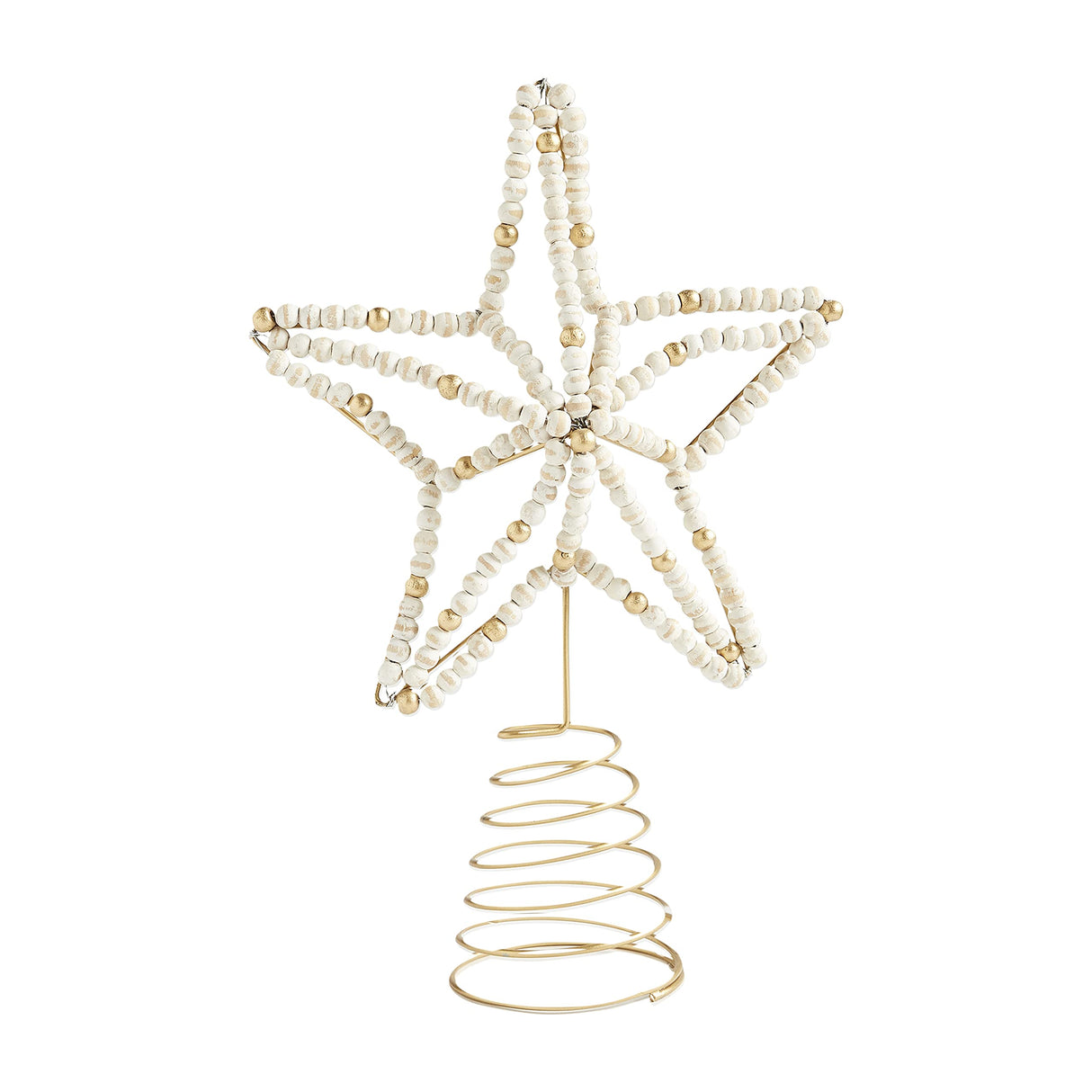 Mud Pie Beaded Star Tree Topper, 13.5" x 10", White, Gold Mud Pie