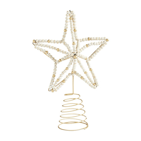 Mud Pie Beaded Star Tree Topper, 13.5" x 10", White, Gold Mud Pie