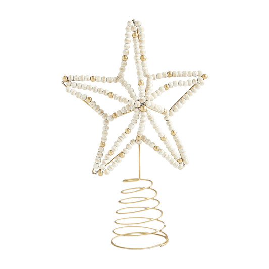 Mud Pie Beaded Star Tree Topper, 13.5" x 10", White, Gold