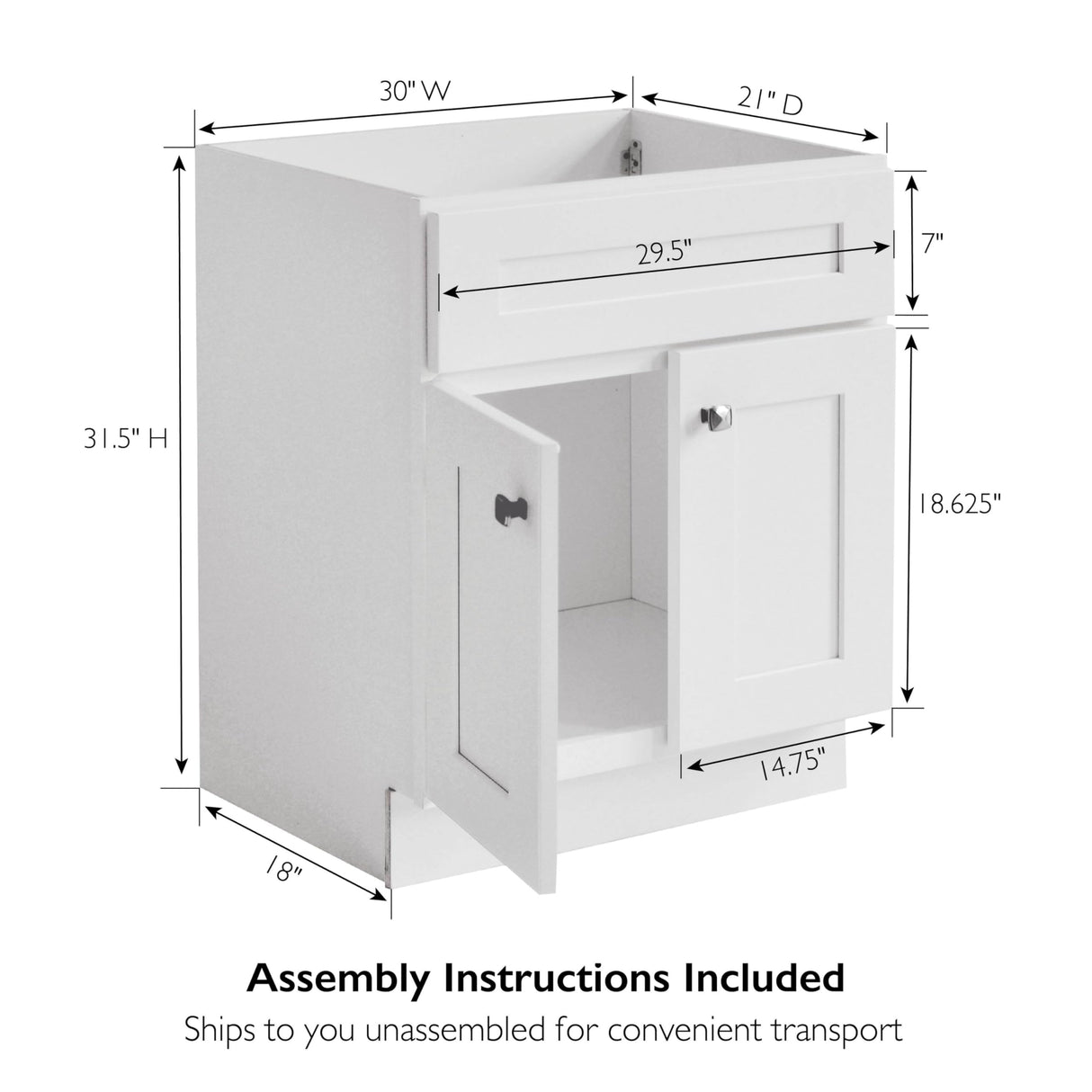 Design House Brookings 30 Inch Bathroom Vanity, Ready to Assemble, Solid Wood, Sherwin Williams® White, 586941 Design House