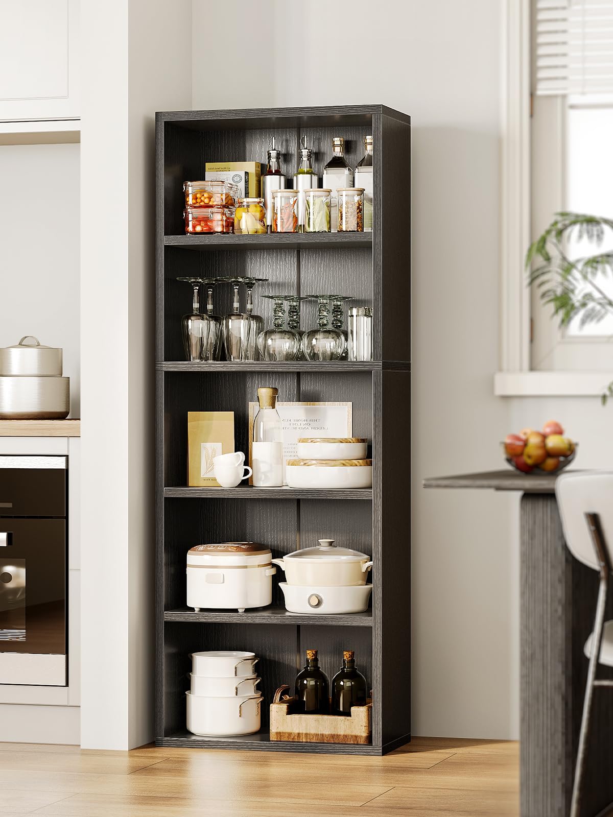 Casaottima 5-Tier Open Bookshelf and Bookcase, Floor Standing Display Storage Shelves for Living Room, Tall Book Shelf for Bedroom, Home Office, Dining Room, Black Casaottima