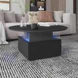 HedoAjim 31.5" Round Coffee Table for Living Room, LED Modern Living Room Table with Storage, Square Acrylic Coffee Tables with 2 Sliding Drawers, Wood Center Table for Reception Dinning Room, Black HedoAjim