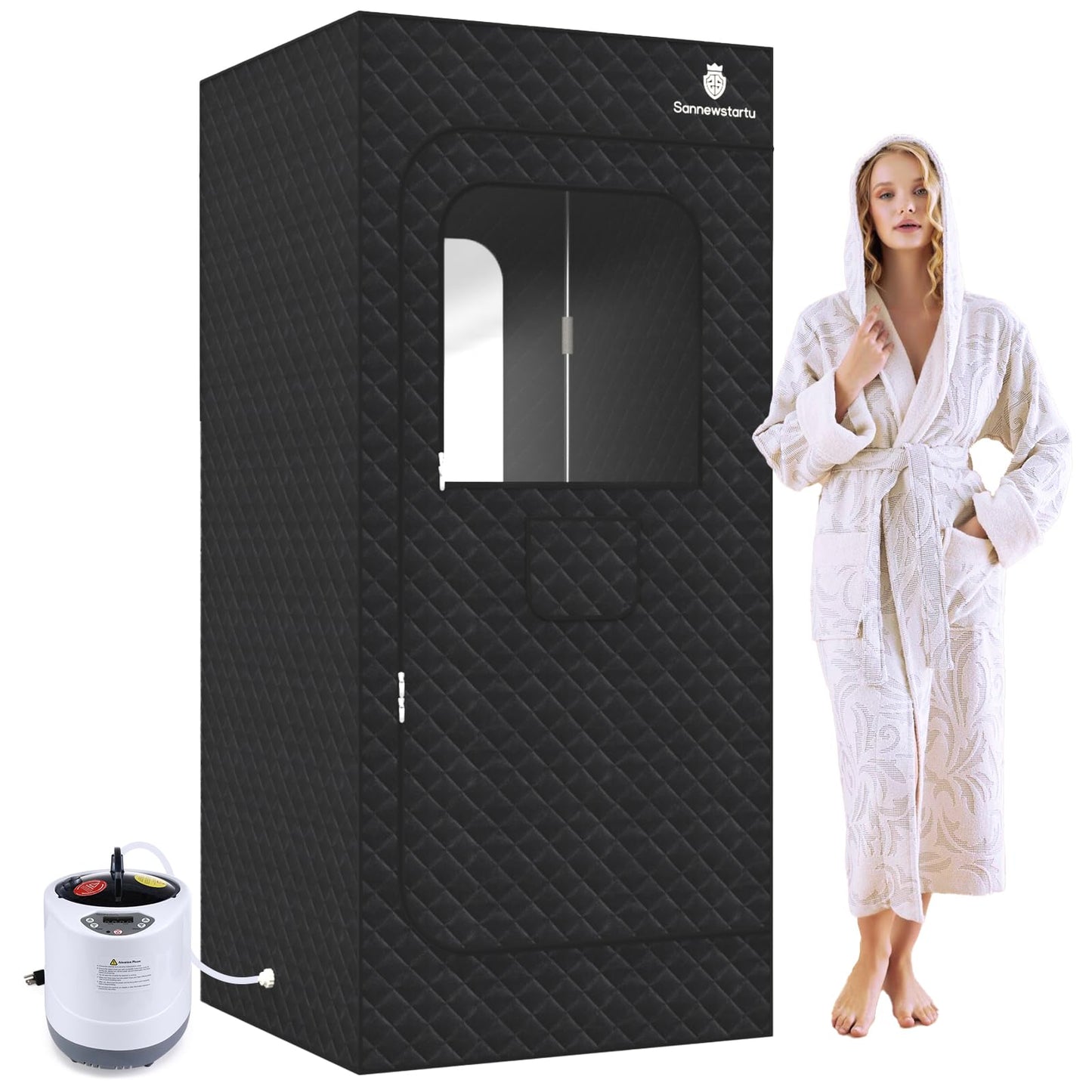 Sannewstartu Portable Steam Sauna Box, Heavy Oxford Cotton Steam Sauna Spa, Full Body Sauna for Home, FCC Certified 3L & 1200W Steam Generator with Remote Control, 70.9"x 31.5"x 31.5", Black