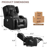 TUNYI Power Recliner Chair - Faux Leather Home Theater Seating Glider Reclining Sofa with Massage & Heat Swivel Rocker Recliner Chair for Living Room with LED Light/USB Port/Lumbar Pillow (Black) TUNYI