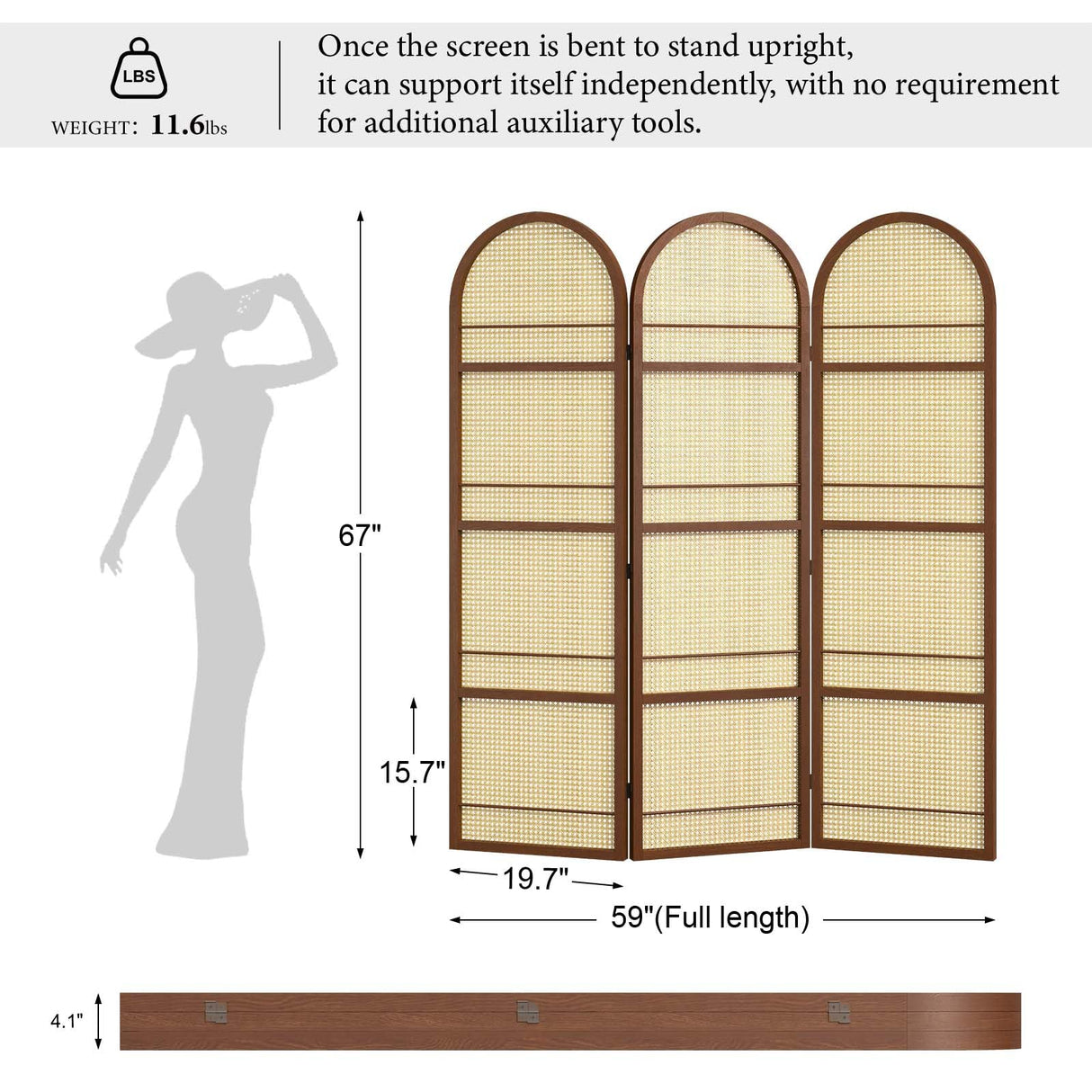 Rattan Room Divider with Bookshelf,Privacy Screen for Home Office & Bedroom,Portable Partition, Wooden Frame Svimi