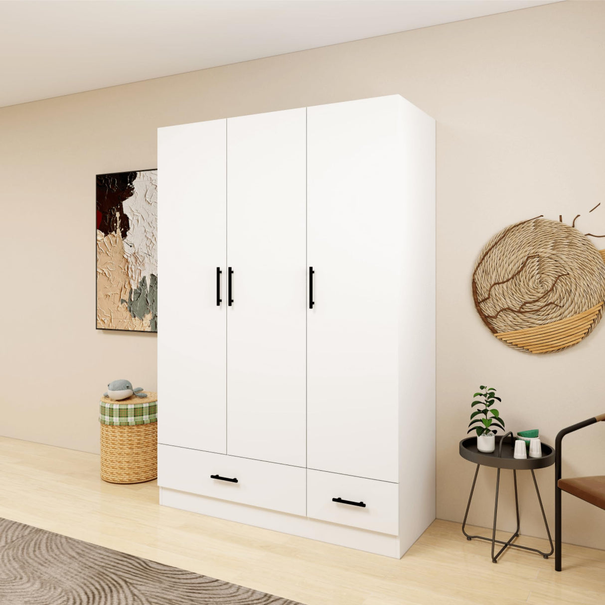 WonderWard Wardrobe Closet, Armoire Wardrobe Closet with 2 Drawers, Closet Cabinet with Clothing Rods, Wardrobe Cabinet with 3 Doors, Wooden Closet with Shelves, Armario De Ropa Closet WonderWard