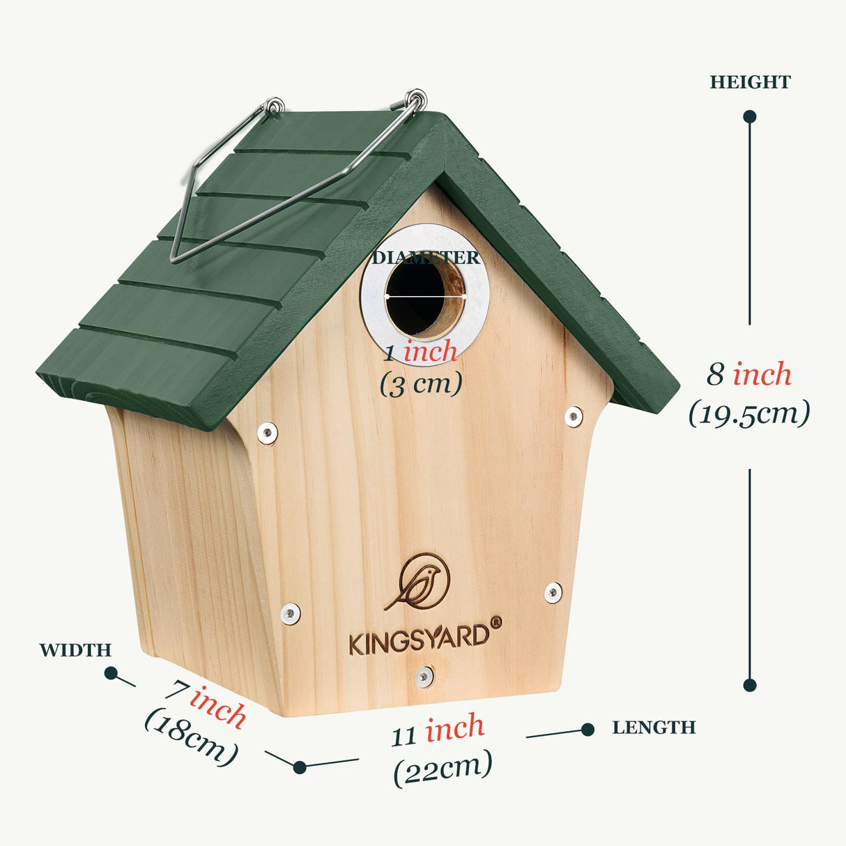 Kingsyard Wooden Bird House with Predator Guard, Wren Bird Nesting for Outdoor, Garden Patio Nest Box for Wild Bird Watching, Green Kingsyard