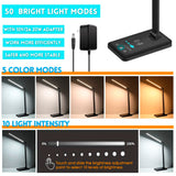 JOSTIC LED Desk Lamp with Wireless Charger, USB Charging Port, 10 Brightness, 5 Color Modes, Desk Lamps for Home Office, Dimmable Table Lamp Eye Caring Reading Light, Touch Control, Auto Timer, Black JOSTIC