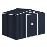 Outsunny 9' x 6' Outdoor Storage Shed, Garden Tool Metal Shed with Foundation Kit, Double Lockable Door, Air Vents and Sloping Roof, for Backyard, Patio, Lawn, Dark Gray Outsunny