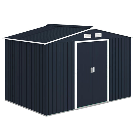 Outsunny 9' x 6' Outdoor Storage Shed, Garden Tool Metal Shed with Foundation Kit, Double Lockable Door, Air Vents and Sloping Roof, for Backyard, Patio, Lawn, Dark Gray Outsunny