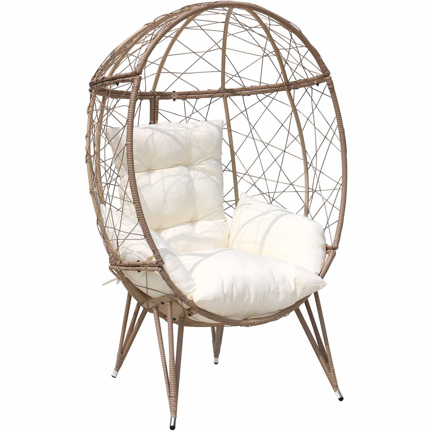 FKSLIFE Wicker Egg Chair with Stand Cushion Outdoor Indoor Lounger Egg Basket Chair for Living Room, Backyard, Balcony, Patio (Beige) - WoodArtSupply