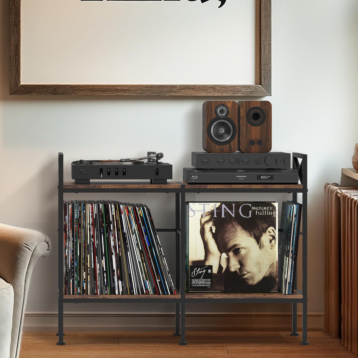 Vinyl Record Storage,Record Player Cabinet,Record Player Stand with Vinyl Storage,Up to 200 Albums,Stereo Cabinet for Living Room,Bedroom,Brown SANXUO