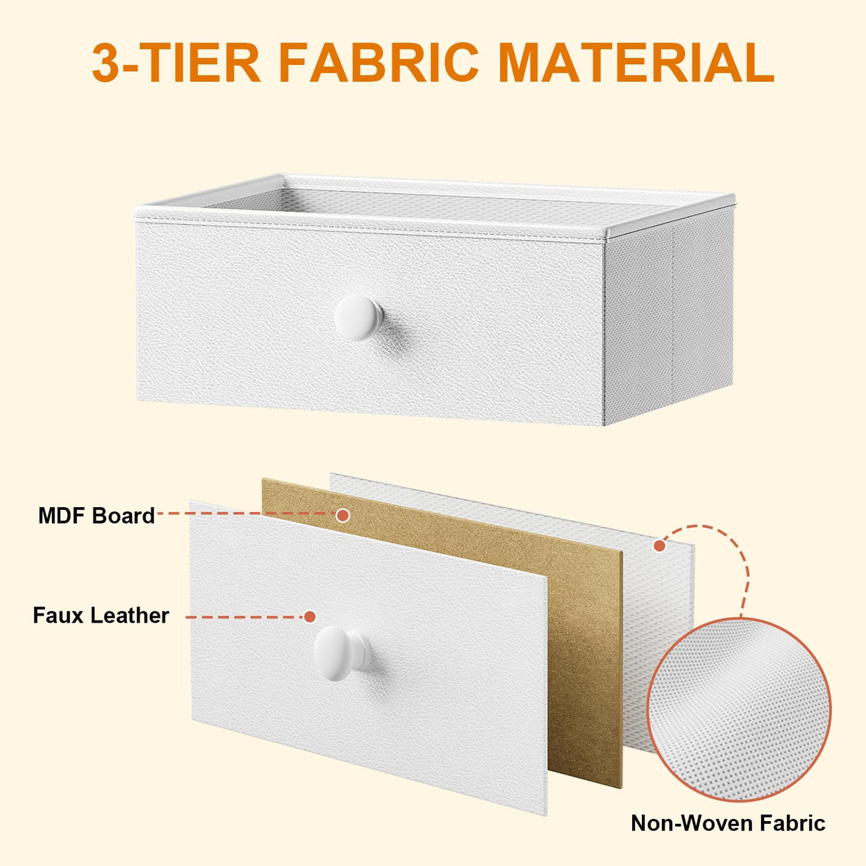 REAHOME Dresser for Bedroom with Charging Station and LED Light, 67" Rotatable Vanity Desk with LED Light and Side Pockets, Makeup Table with 10 Fabric Drawers, Modern Home Office Desks, White REAHOME