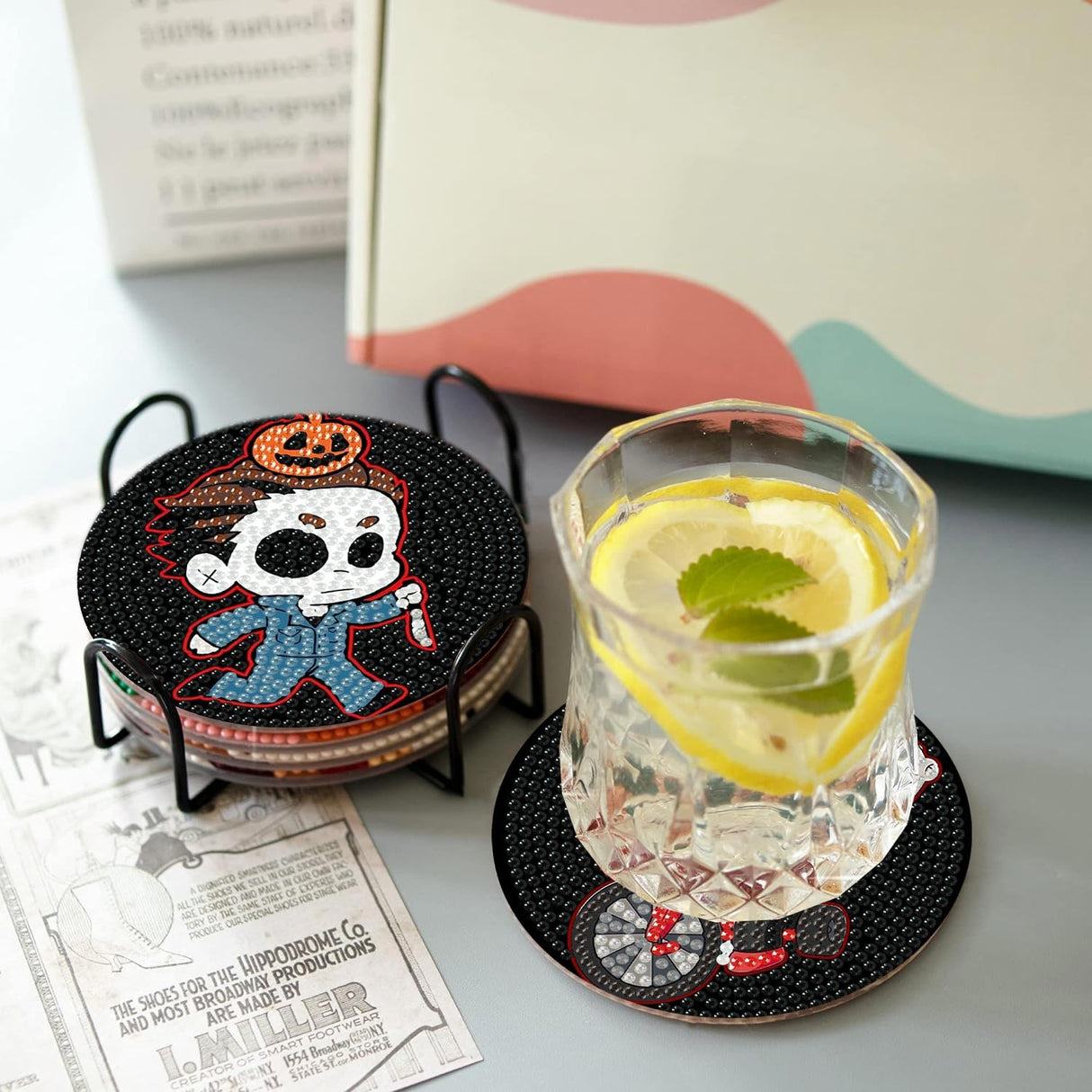 Canrichshop 8 Pcs Diamond Painting Coasters,Halloween Diamond Painting Kits,Horror Movies Diamond Art Coasters,5D Full Drill Diamond Dots,DIY Kits for Adults Arts and Crafts Supplies Canrichshop