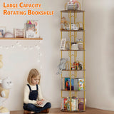 Merkisa 5 Tier Rotating Bookshelf, 360° Spinning Bookshelf Tower, Narrow Corner Book Shelf, Revolving Bookcase Corner Tall Book Shelf for Small Spaces, Bedroom, Living Room, Gold Merkisa