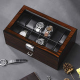 BEWISHOME 12 Watch Box with Valet Drawer, Luxury Watch Case,Watch Organizer for Mens Accessories with Real Glass Top,Metal Hinge, Brown SSH02Y BEWISHOME