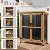 Weatherproof Outdoor Storage Cabinet with Lockable Doors, Wood & Metal Garden Storage Shed Patio Storage Box for Tools & Lawn Equipment, Pool Accessories PetsCosset