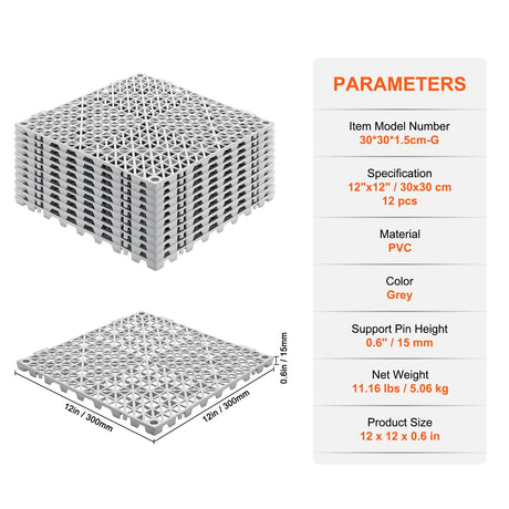 Happybuy Tiles Interlocking 50 PCS Gray, Drainage Tiles 12x12x0.6 Inches, Deck Tiles Outdoor Floor Tiles, Outdoor Interlocking Tiles, Deck Flooring for Pool Shower Bathroom Deck Patio Garage Happybuy
