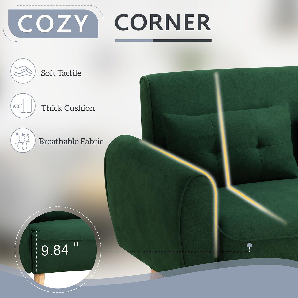 Shintenchi Small Modern Loveseat Couch Sofa, Mid Century Fabric Upholstered 2-Seat Sofa Couch Love Seats Furniture for Small Space,Living Room,Studio,Apartment with 2 Pillows,Green Shintenchi