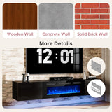 oneinmil 70" Floating TV Stand with 36" Electric Fireplace, Wall Mounted Fireplace Entertainment Center with Storage, Fire Place TV Console with, All Black oneinmil