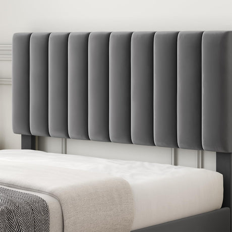 Amyove Full Size Bed Frame with Adjustable Headboard, Velvet Upholstered Platform Bed Frame with Wooden Slats Support, No Box Spring Needed, Easy Assembly, Dark Grey (Full) Amyove