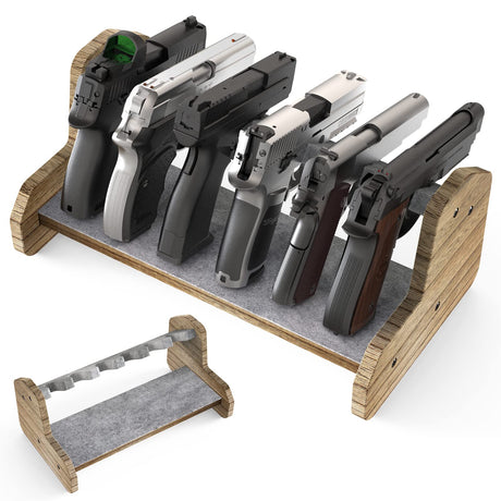 DINGDOON Pure Wood Made Pistol Rack, Handgun Rack for Gun Cabinet Storage, Gun Safe Organizer Accessories, 6 Gun Holder with Carpeted Surface DINGDOON
