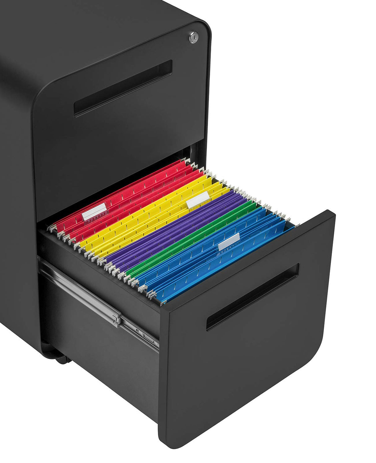 Laura Davidson Furniture Stockpile 2 Drawer Mobile File Cabinet with Lock - Under Desk Metal Filing Cabinet, Legal/Letter File Folders, Wheels and Stationary Feet, Pre-Assembled, Black Laura Davidson Furniture