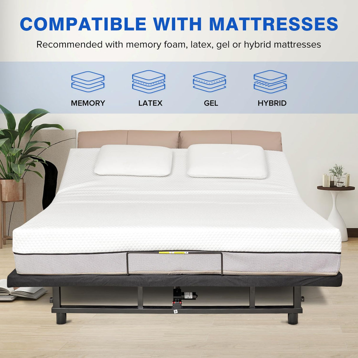 KEIKI King Adjustable Bed Frame with Remote, Head & Foot Incline, Zero Gravity, 4 USB Ports & Under-Bed Nightlight, Quiet Motor Base, Black KEIKI