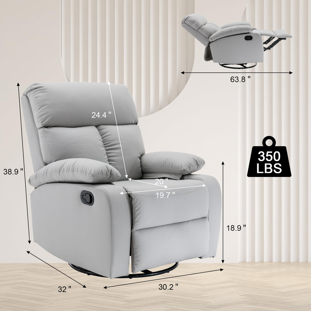 hzlagm Swivel Rocker Recliner, Rocking Recliner Chair, Small Rocker Recliners for Small Spaces, Living Room, Bedroom, Nursery, RV, Light Grey hzlagm