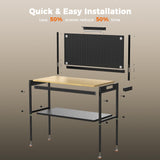 CAMMOO 48" Heavy Duty Work Bench Adjustable Height Max Load 2000 LBS with Storage Shelf for Garage Workbench, Rubberwood Tabletop with Pegboard, LED Light, Built-in Power Strip for Woodworking Shop CAMMOO