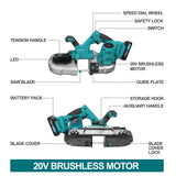 ONEMANA Cordless Bandsaw, 20V Brushless Portable Bandsaw, 2.5" Deep Cut Metal Band Saw, 6 Speeds Band Saw for Cutting Metal,woodworking,Pipe, Conduit (Battery Included) ONEMANA