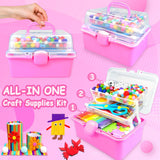 3000 Arts and Crafts Supplies for Kids Craft Kit Craft Box with Pipe Cleaners Arts and Crafts for Kids Age 4-6, 6-8, 8-12 DIY School Supplies Materials Set Toys Gifts for Girls Boys Toddlers, Red BNUZEIYI